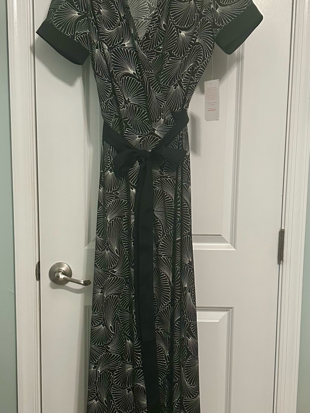 Women’s Black Patterned Wrap Dress with Belt
